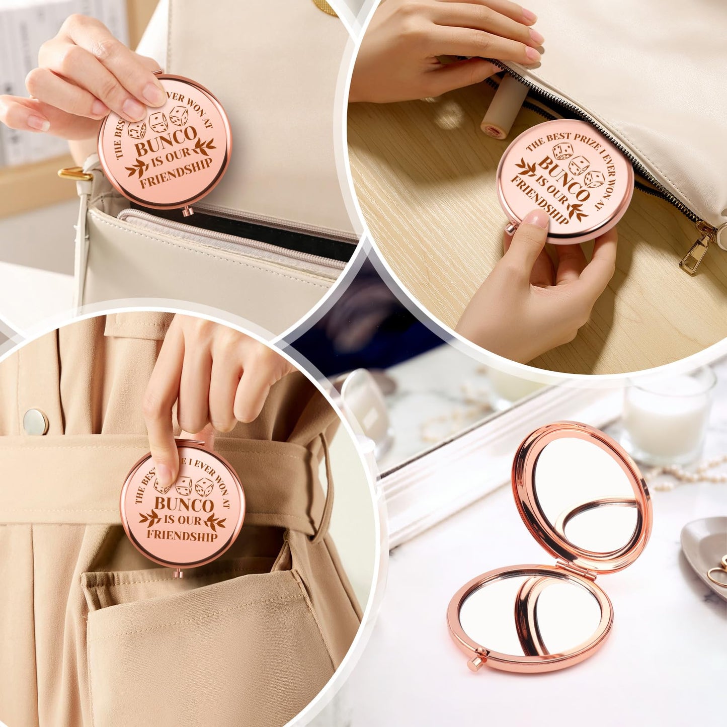 Bunco Gifts for Women Compact Mirror Gambling Lover Gift Bunco Players Gifts Dice Game Gift for Women Sister Best Friends Player Gambler Birthday Graduation Friendship Presents Folding Makeup Mirror