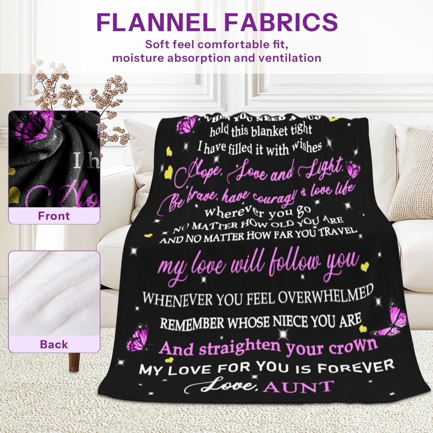 Niece Gifts from Auntie, Niece Blanket from Aunt, Nieces and Auntie Gift, Gift for Nieces Birthday, Graduation, Christmas, 60"x50"