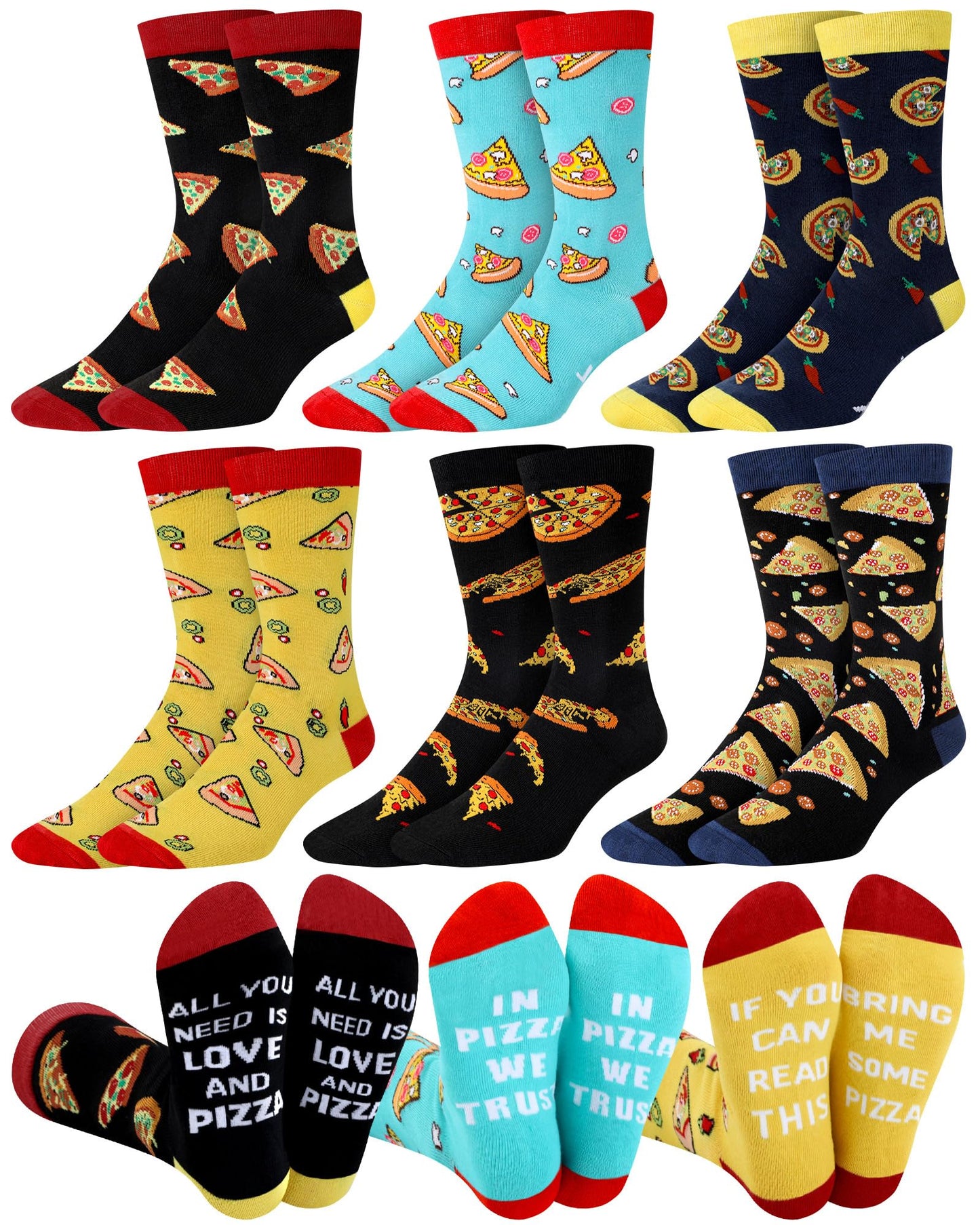 Haysandy 6 Pairs Funny Food Socks for Men Novelty Snack Lover Gift Crazy Design Socks for Pepper Bacon Hot Dogs Burger Pizza