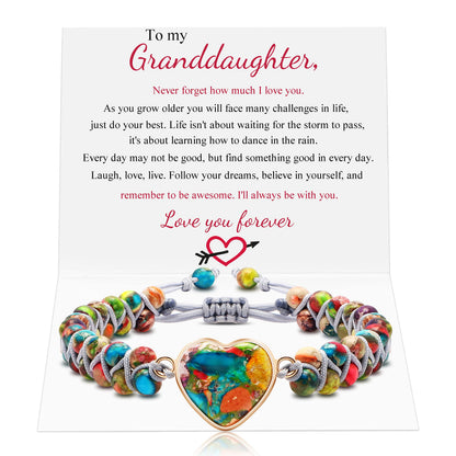 MOOGEEN Handmade Beaded Bracelets for Women Gifts for Granddaughter Daughter Mom Best Friend Bestie Sister Jasper Heart Bracelets Boho Natural Stone Colorful Beads Wrap Bracelet Turquoises Jewelry