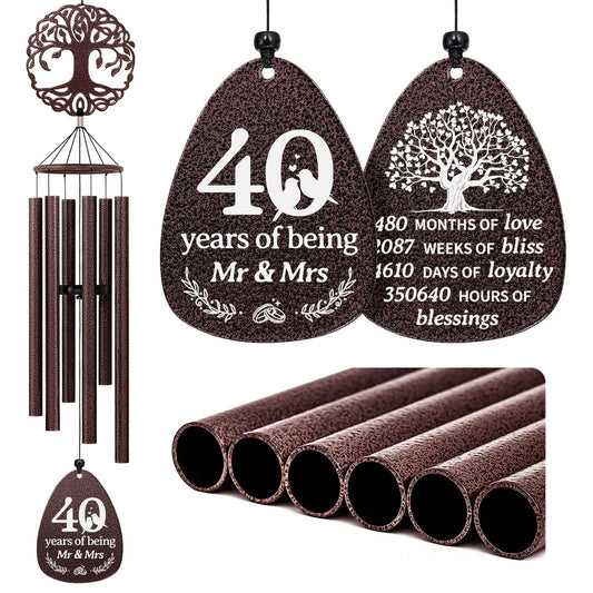 SteadStyle 40th Anniversary Wind Chime, Happy 40th Jubilee Gifts for Parents, Husband, Wife, Couples, Friends - Ruby Anniversary Keepsake Tree of Life Wind Chime Large Size 37 in Garden Patios Decor