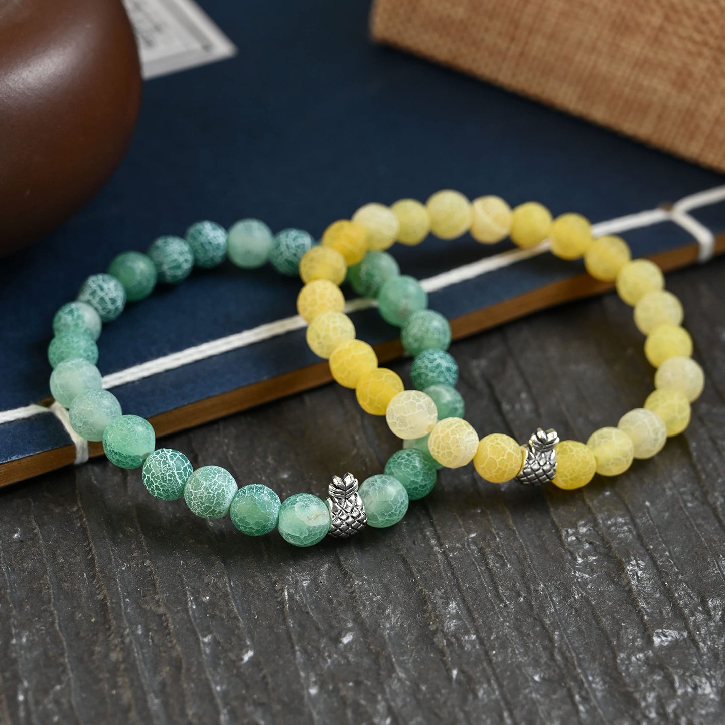 Softones 8mm Beaded Pineapple Bracelets for Women Men Best Friend Bracelet Stretch Charm Bracelets Gifts