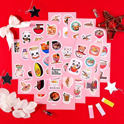 BulbaCraft Ramen Stickers for Water Bottle and Laptop - Foodie Party Supplies & Decorations, Waterproof Vinyl Noodle Decals, Cute Ramen Stickers Laptop Decals, Gifts for Women & Men