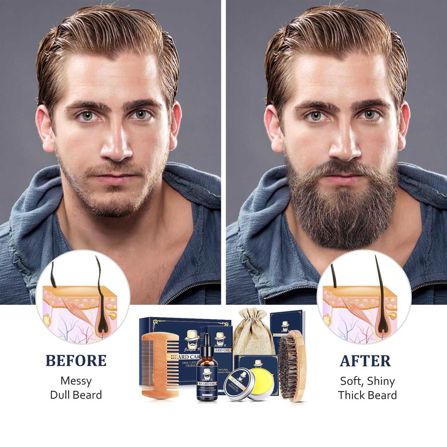 Gifts for Men, Beard Kit for Men's Daily Grooming & Care, Moisturize & Soften Facial Hair, Men's Self Care Set w/Beard Oil, Dad Day Gifts Fathers Day, Birthday Gifts for Husband Boyfriend Dad Son