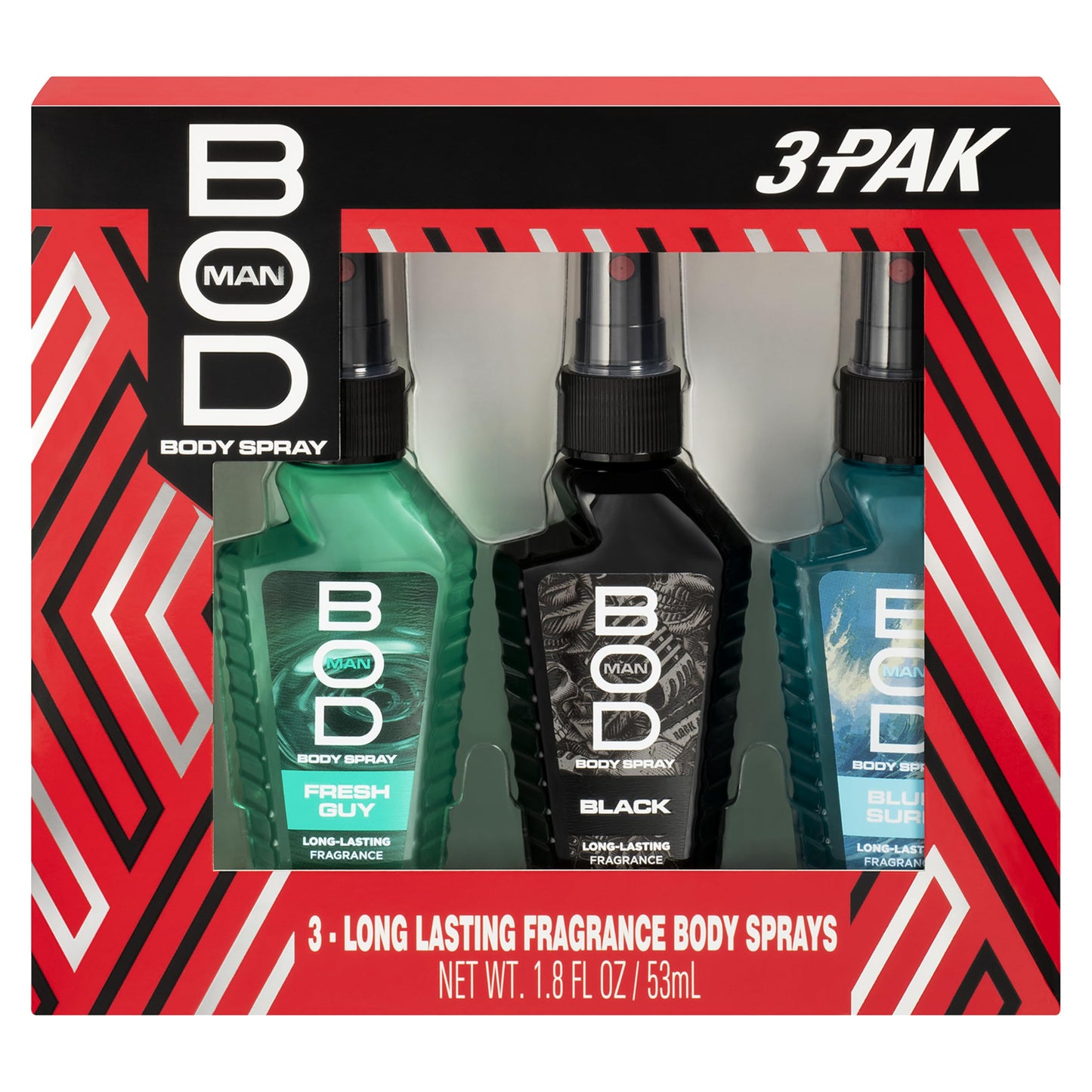 BOD man Body Spray Gift Set, Black, Fresh Guy, Blue Surf, 3 Piece