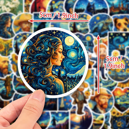 Yoksas 50Pcs Van Gogh Starry Night Artistic Small Stickers - Vinyl Waterproof Aesthetics Sunflowers Oil Painting Stickers for Water Bottles,Scrapbook,Laptops,Luggage,Journals