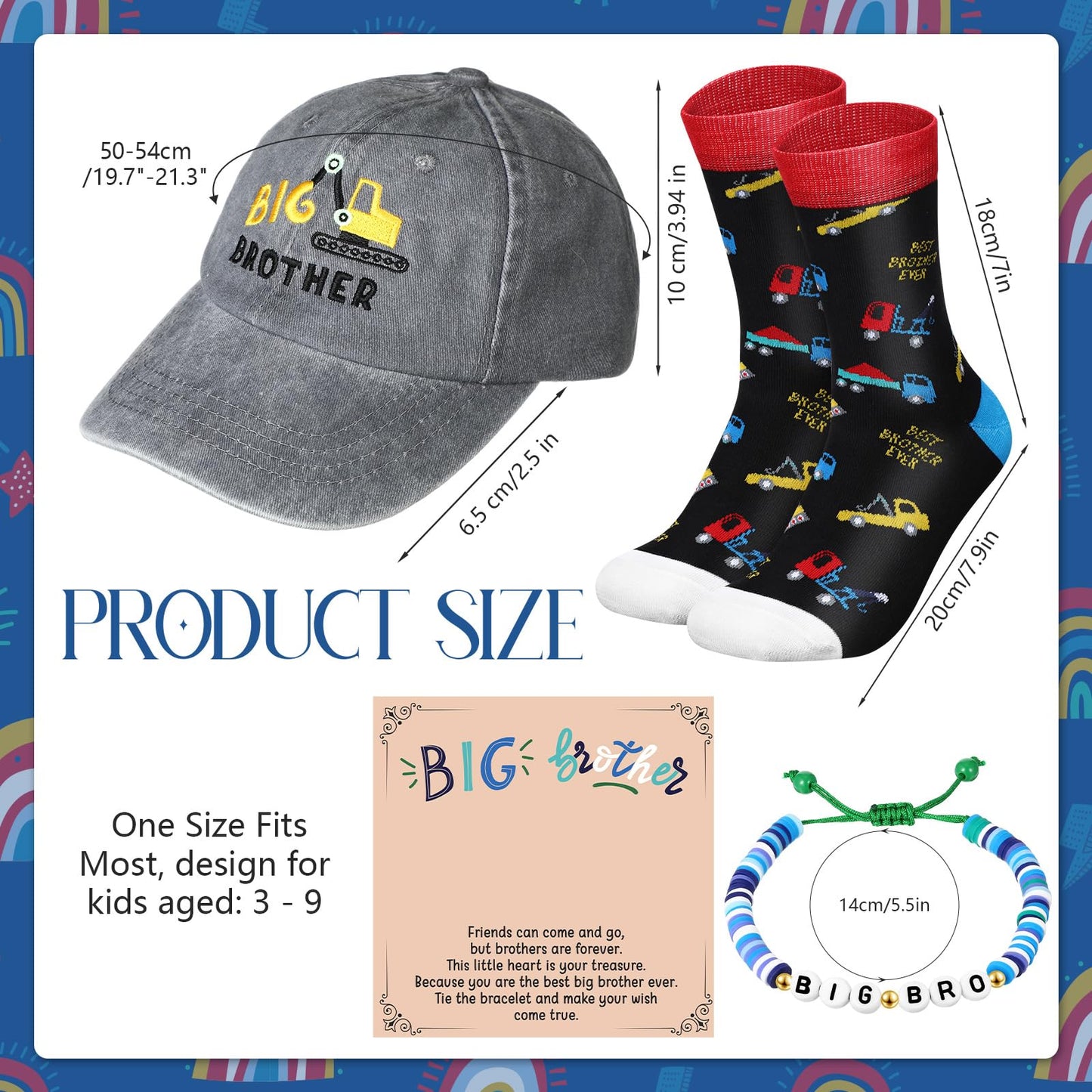 Skicuff 3 Pcs Big Brother Gifts for Boys Bracelet Baseball Caps and Sock for Birthday Gift