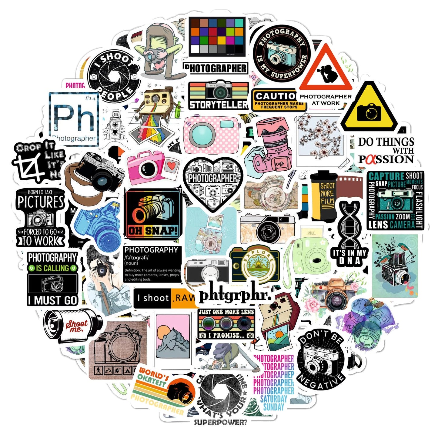 BulbaCraft 100Pcs Photography Stickers, Camera Stickers for Water Bottles, Laptop, Scrapbooking, Planners — Photographer Gifts Women, Camera Gifts for Photographers Women & Men