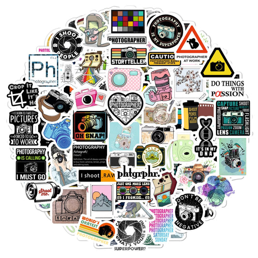 BulbaCraft 100Pcs Photography Stickers, Camera Stickers for Water Bottles, Laptop, Scrapbooking, Planners — Photographer Gifts Women, Camera Gifts for Photographers Women & Men