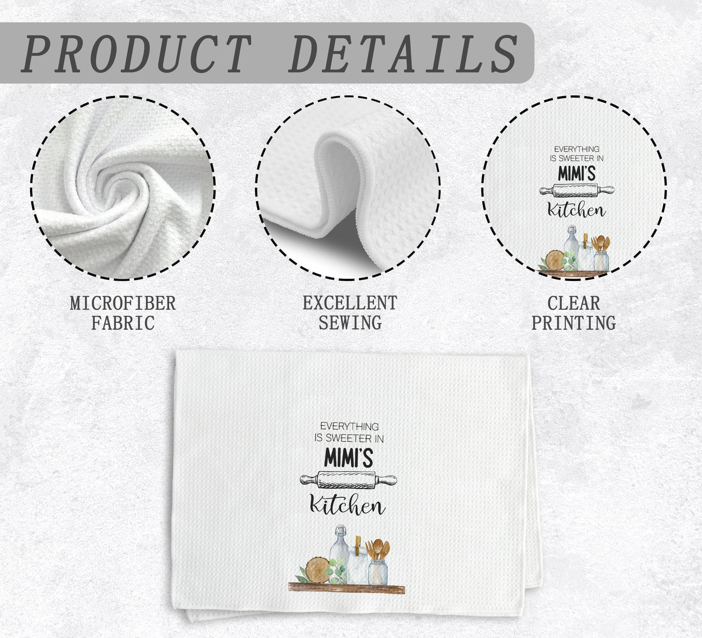 Mimi's Kitchen Towels and Dishcloths, Mimi Gifts Gift for Grandma from Grandkids, Mimi Gifts for Mothers Day Christmas Birthday, Mimi Drying Cloth Hand Towels Tea Towels for Kitchen, 16×24 Inches