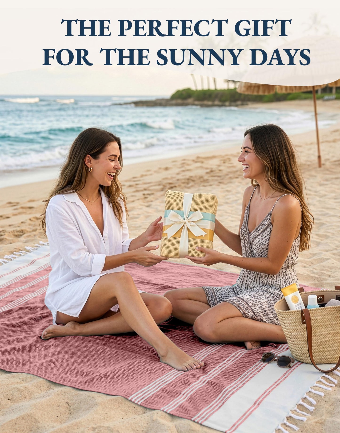 LANE LINEN Turkish Beach Towel 2 Pack, Oversized Beach Towel 39"x71", Lightweight Beach Essentials for Women, Large Pool Towel, Absorbent & Quick Dry, Sand Free Beach Towel - Hibiscus