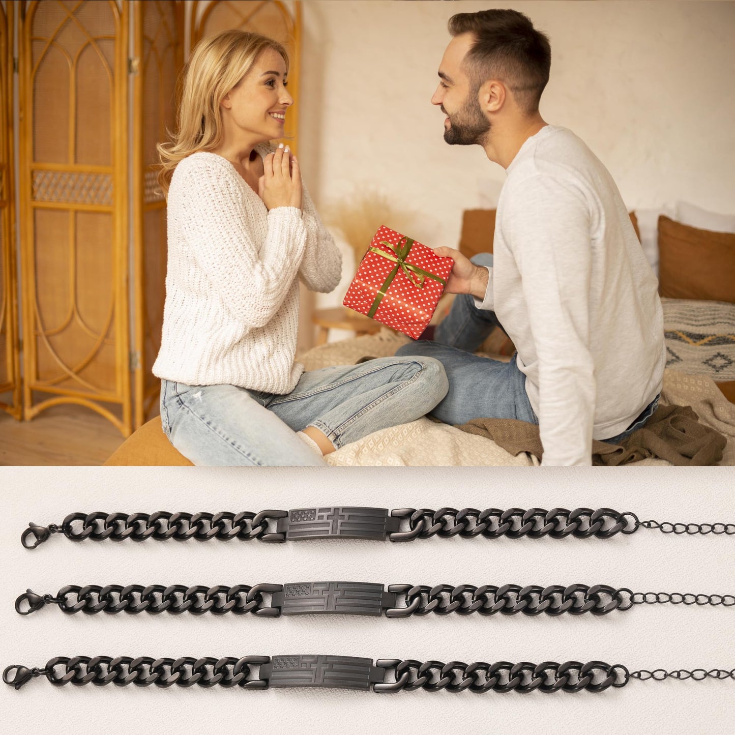 Gifts for Dad Husband Son Religious Christian Gifts Cross Bracelet for Men Teen Boys Adjustable Stainless Steel Bracelets for Men with American Flag Boyfriends Brother Grandson Baptism Birthday Gift