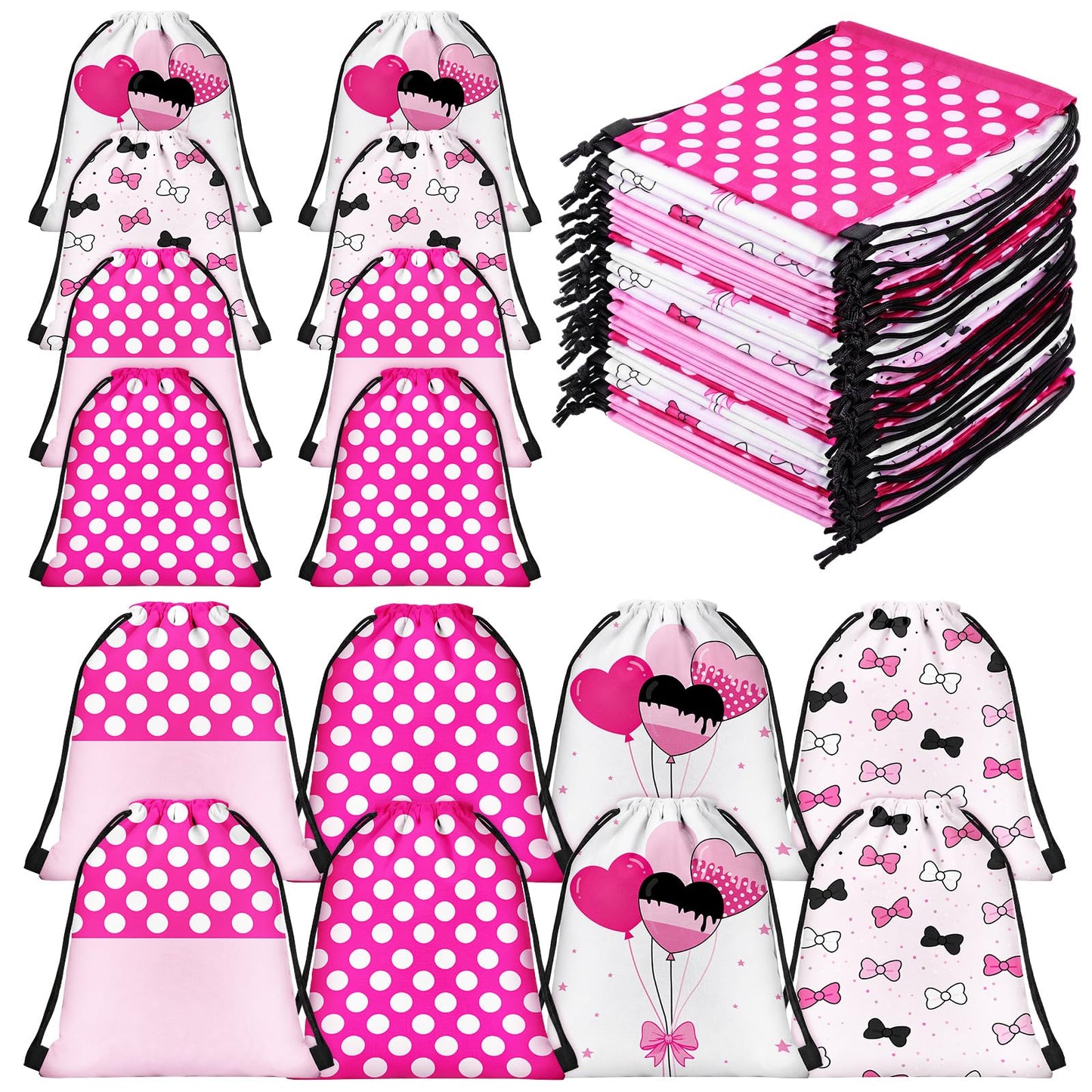 Aliceset 24 Pcs Cartoon Mouse Drawstring Bags Cartoon Birthday Party Favor Gift Goodie Treat Candy Bags Present Double Sided Gift Bag for Mice Birthday Baby Shower, 9.8 x 9.8 Inch(Pink Mouse)
