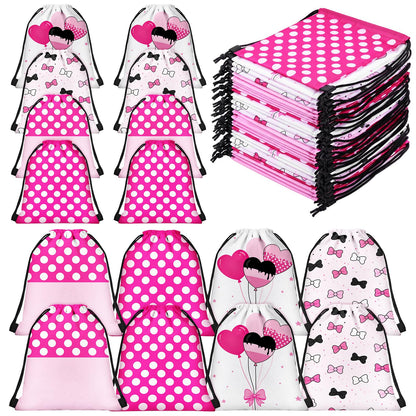 Aliceset 24 Pcs Cartoon Mouse Drawstring Bags Cartoon Birthday Party Favor Gift Goodie Treat Candy Bags Present Double Sided Gift Bag for Mice Birthday Baby Shower, 9.8 x 9.8 Inch(Pink Mouse)