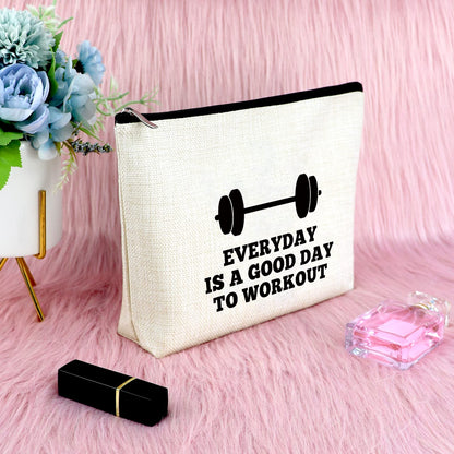 Workout Gifts for Women Makeup Bag Weightlifting Fitness Gifts Trainer Bodybuilding Present Dumbbell Inspirational Gift for Sister Friend Christmas Birthday Gift for Athletic Coach Cosmetic Bag