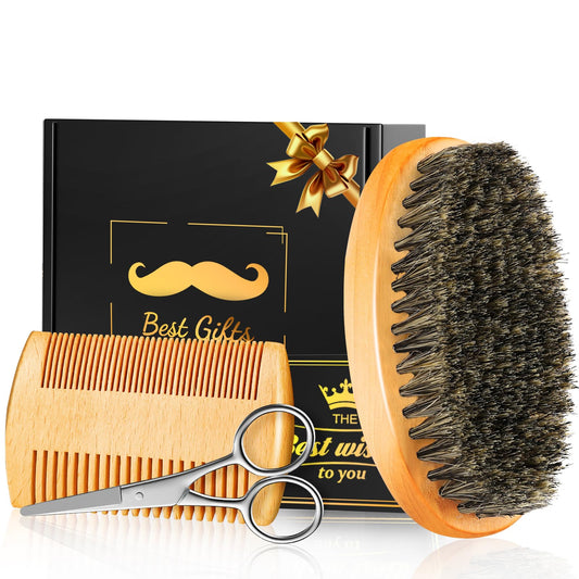 Beard Brush Beard Comb Set for Men Dad Husband: Father's Day Dad Gifts from Daughter Wife, Beard Care Kit, Natural Boar Bristle Brush Pear Wood Comb, Travel Facial Hair Grooming as a Styling Tool