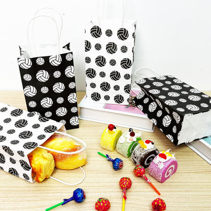 chiazllta 12 Pcs Volleyball Gift Bags for Team Black White Party Favor Paper Snack Goody Treat Bag with Handle Kids Boys Volleyball Kraft Candy Bags for Sport Theme Birthday Party Decorations Supplies