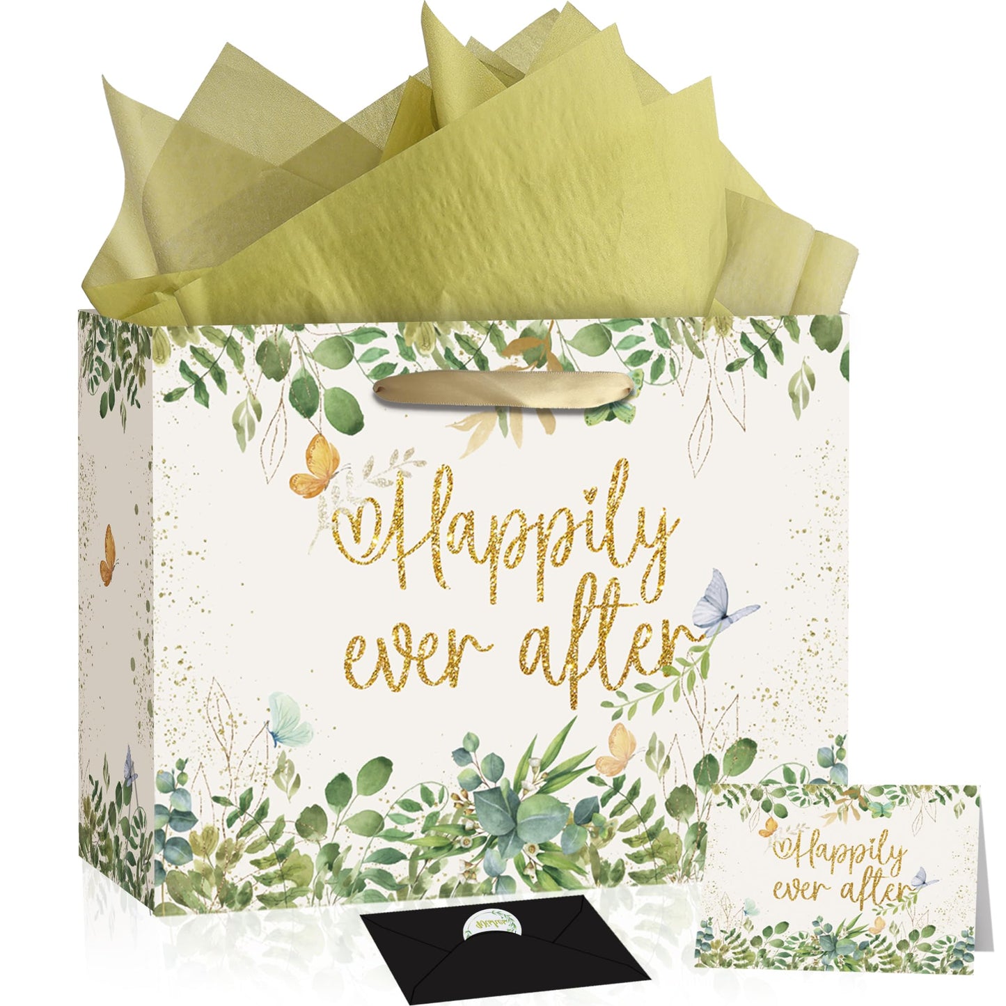 HAHZY Wedding Gift Bag, Bridal Shower Wrapping Paper - Tissue Paper and Greeting Card, Wedding Wrapping Paper, Bridal Gift Bag Engagement Gift Bags for Bride to Be Anniversary Engagement Gifts