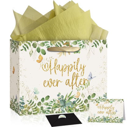 HAHZY Wedding Gift Bag, Bridal Shower Wrapping Paper - Tissue Paper and Greeting Card, Wedding Wrapping Paper, Bridal Gift Bag Engagement Gift Bags for Bride to Be Anniversary Engagement Gifts