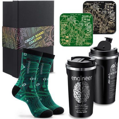 Nuenen 6 Pcs Engineer Gifts Set for Men Engineer Appreciation Thank You Gift 17 oz Stainless Steel Tumbler Circuit Board Cup Mat Cool Programming Socks for Aerospace Engineering Mechanical Electrical