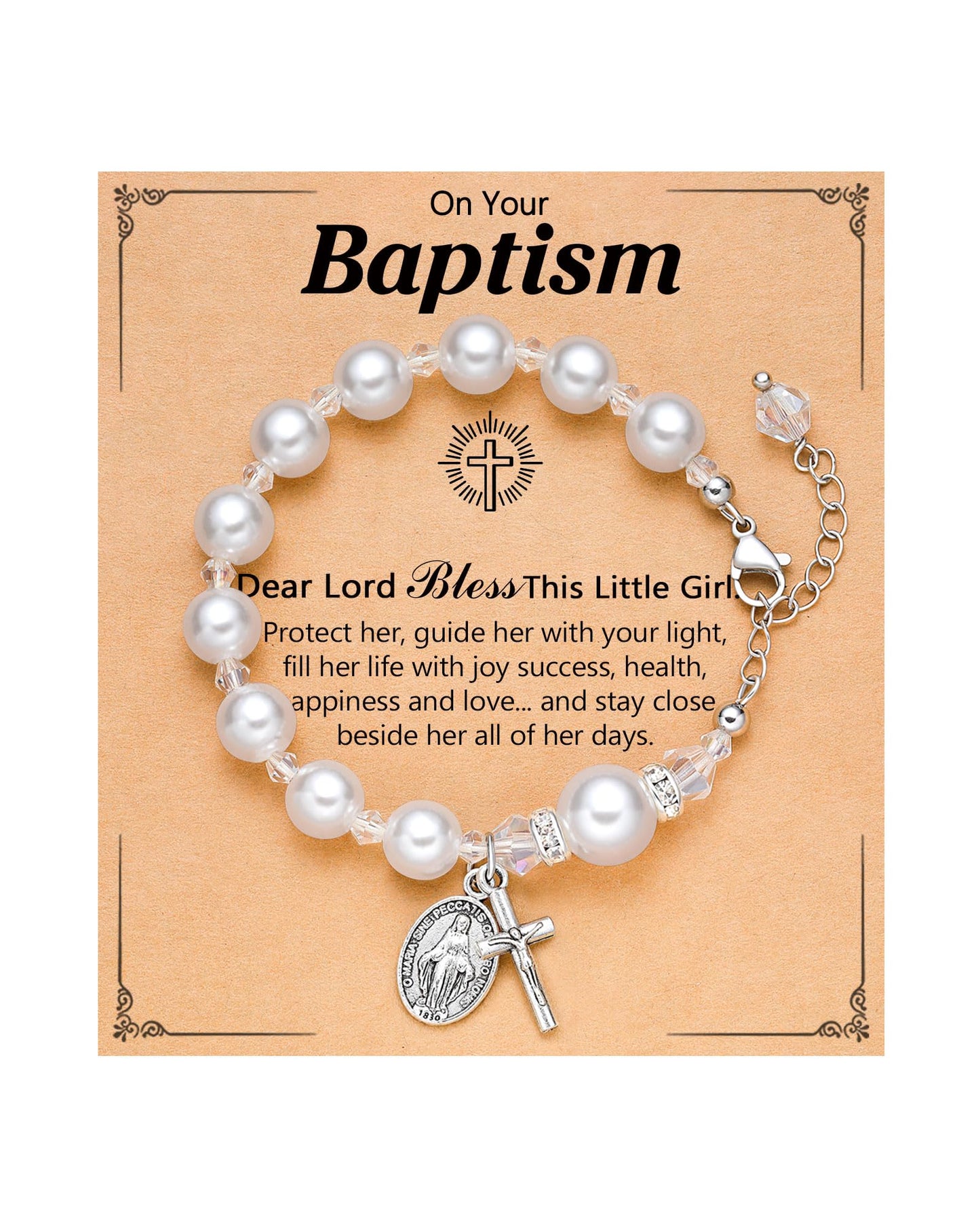 UNGENT THEM Rosary Cross Pearl Bracelet Baptism Communion Catholic Confirmation Easter Gifts for Girls Granddaughter Daughter Niece