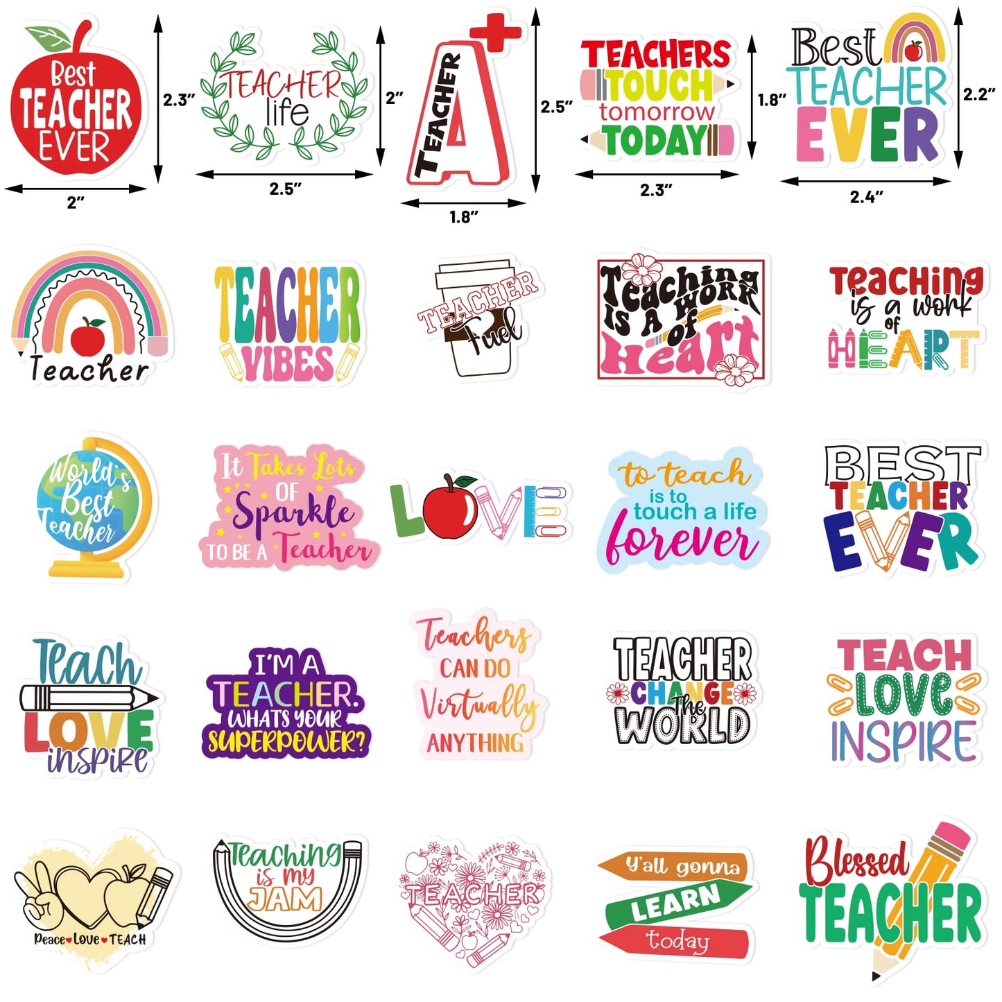 Fancy Land Teacher Stickers Vinyl Waterproof Teacher Appreciation Gifts for Laptop Water Bottle Back to School Supplies 100Pcs