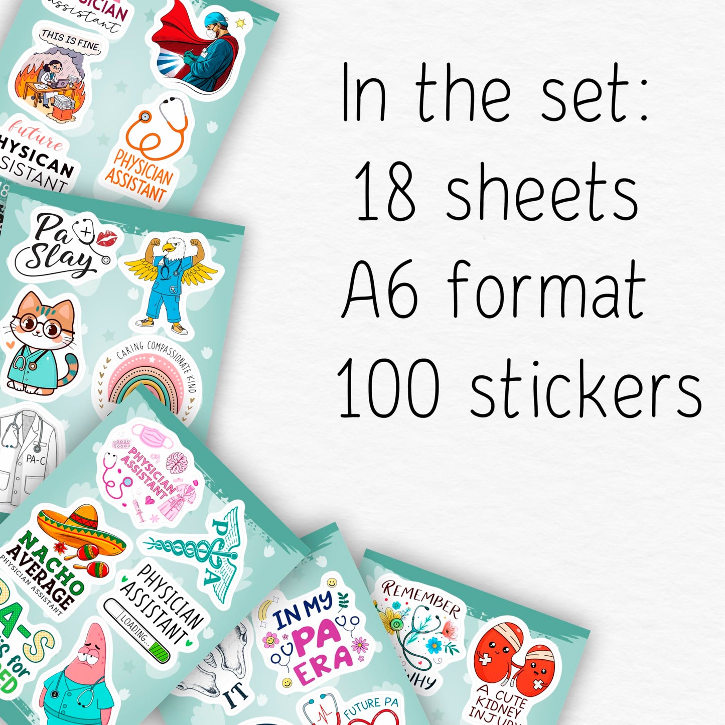 100Pcs Physician Assistant Stickers for Laptop, Water Bottle - PA Stickers - Funny Physician Assistant Gifts, Party Decoration- Medical Decals - Gift for Women & Men