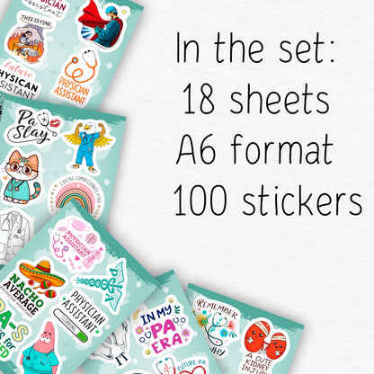 100Pcs Physician Assistant Stickers for Laptop, Water Bottle - PA Stickers - Funny Physician Assistant Gifts, Party Decoration- Medical Decals - Gift for Women & Men