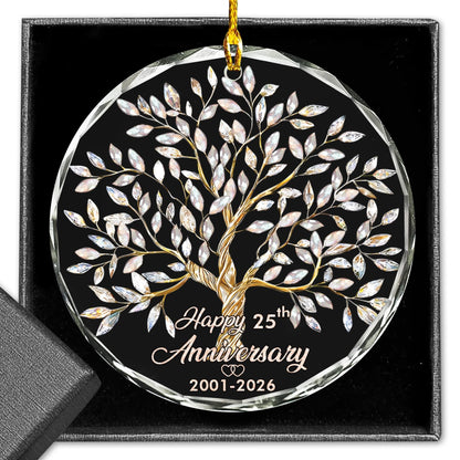 25th Anniversary 2026 Glass Ornament, 25th Wedding, 25th Anniversary Decorations, 25th for Couple, Silver Wedding for Parents, Couple, Wife, or Husband
