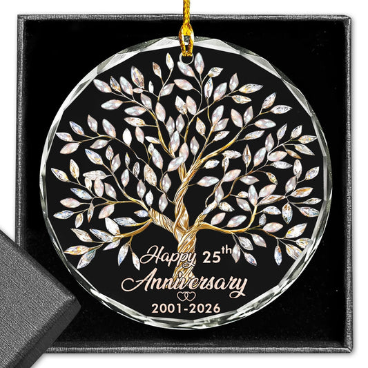 25th Anniversary 2026 Glass Ornament, 25th Wedding, 25th Anniversary Decorations, 25th for Couple, Silver Wedding for Parents, Couple, Wife, or Husband