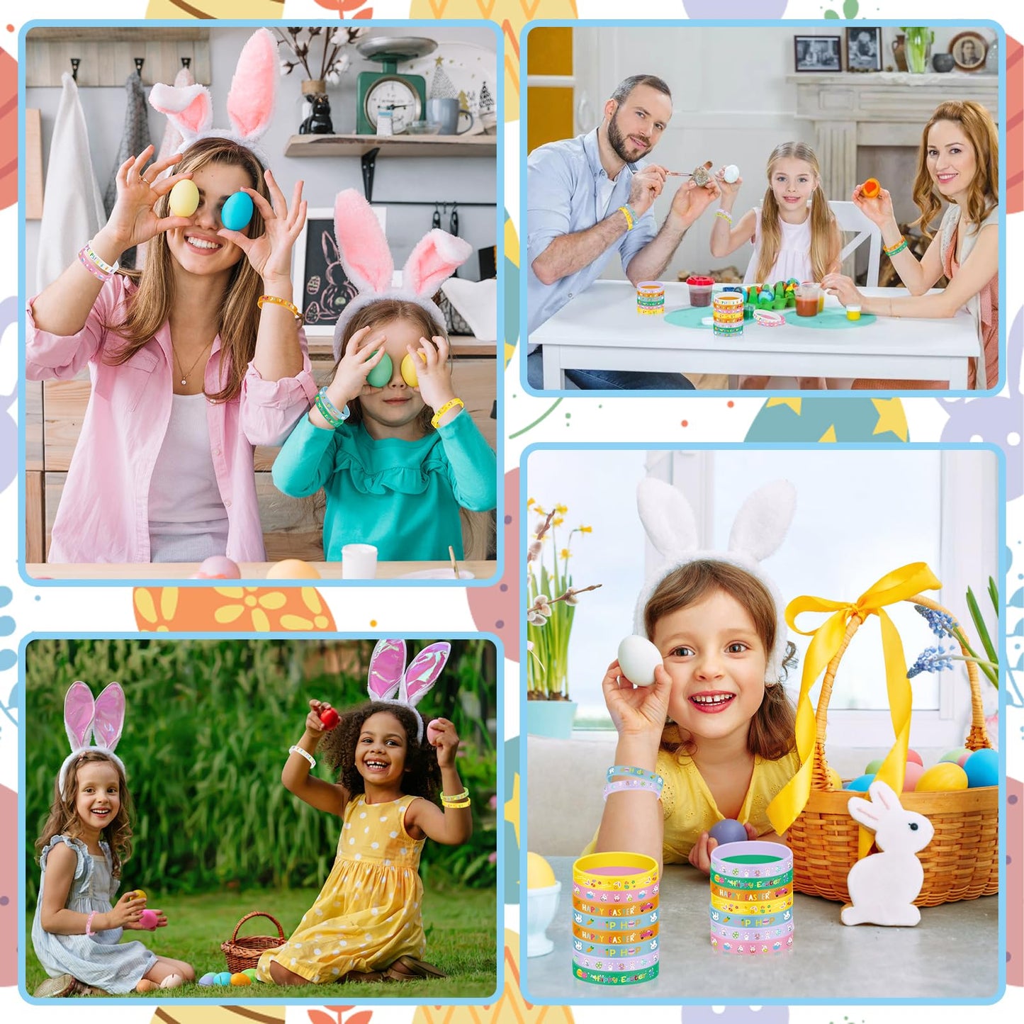 120PCS Easter Silicone Bracelets Bulk Bunny Egg Flower Colorful Wristbands for Adults Accessories– Easter Party Favors Rubber Bracelet Basket Stuffers Fillers Gifts (8 Designs)