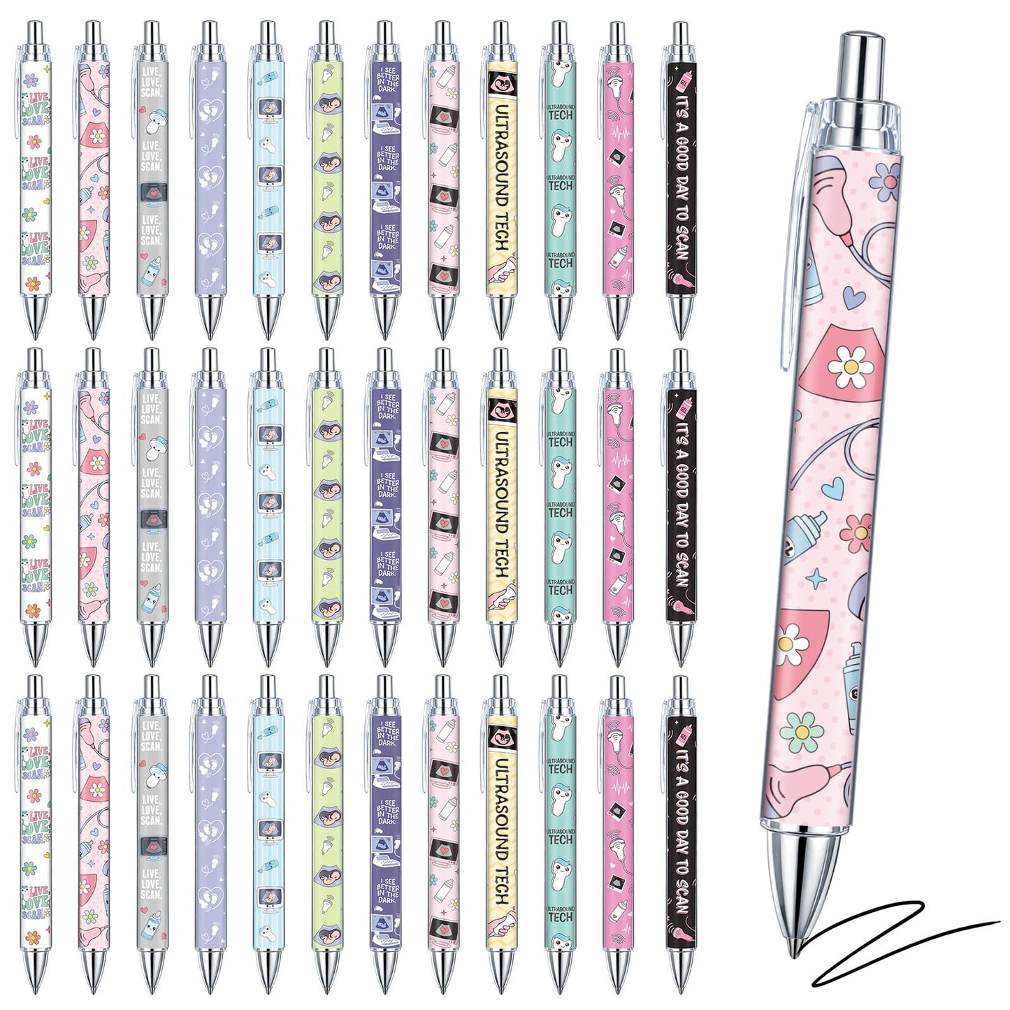 Gueevin 36 Pcs Ultrasound Tech Ballpoint Pens, Sonographer Appreciation Gifts, 1.0mm Black Ink Pens with Ultrasound Graphics, Graduation Staff Week Holiday Gifts for Sonographers
