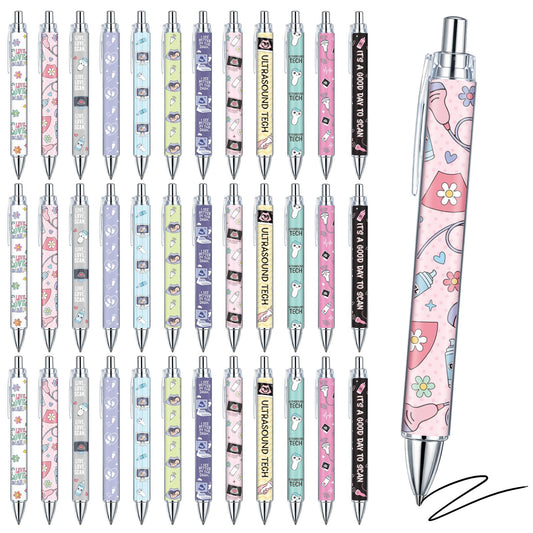 Gueevin 36 Pcs Ultrasound Tech Ballpoint Pens, Sonographer Appreciation Gifts, 1.0mm Black Ink Pens with Ultrasound Graphics, Graduation Staff Week Holiday Gifts for Sonographers