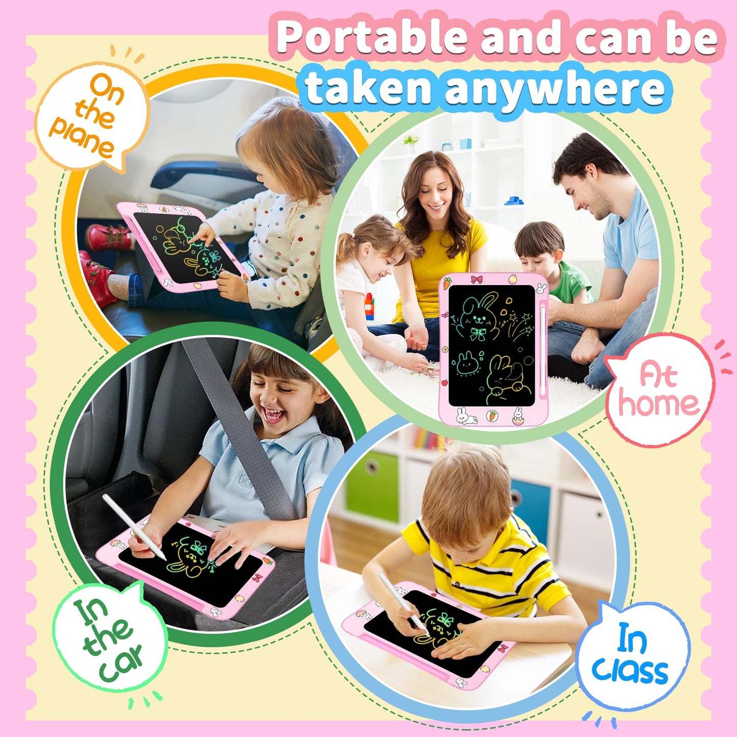 Easter Basket Stuffer Genialba LCD Writing Tablet for Kids, Colorful Screen Drawing Board for 3-7 Year Old Boys & Girls - Educational Toys Easter Gifts for Kids (Rabbit)