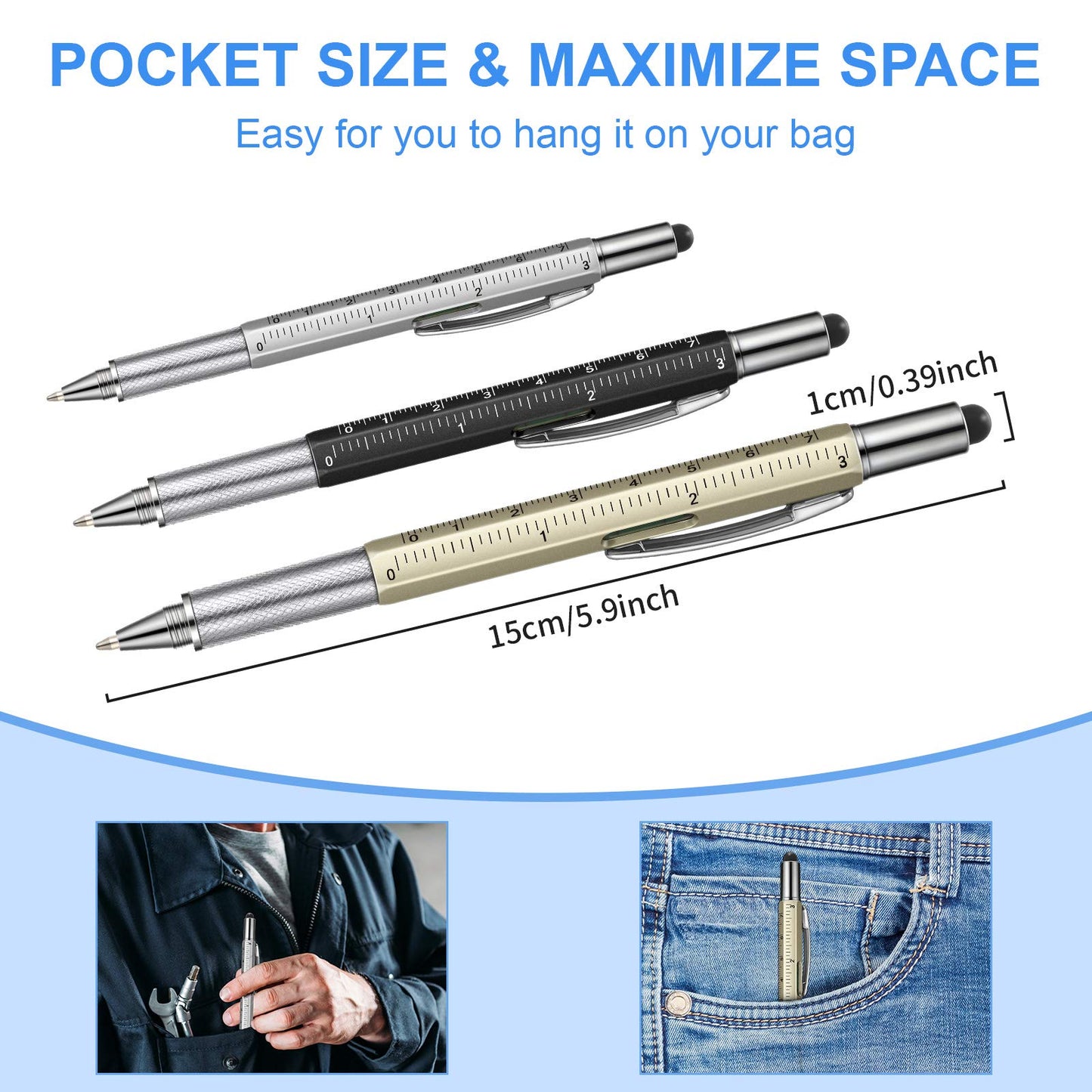 Honoson 30 Pcs Father's Day Multi Tool Pens Gift Pen Bulk for Men 6-in-1 Multitool Pen with Ruler, Level Gauge, Ballpoint, Stylus, Screwdrive Multifunction Birthday Gifts (Multi Color)