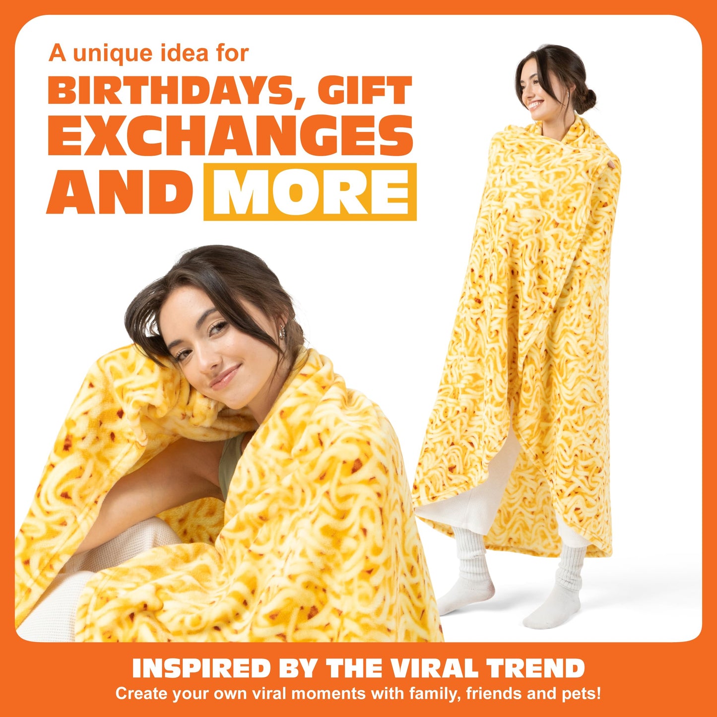 Cozy Concepts Co. Ramen Comfort Blanket by Relatable, Viral Trend Inspired, Looks Like a Giant Bowl of Ramen Noodles to Wrap Yourself Up In, Great for Room Decor or Gifts, Large Size 65” Throw Blanket