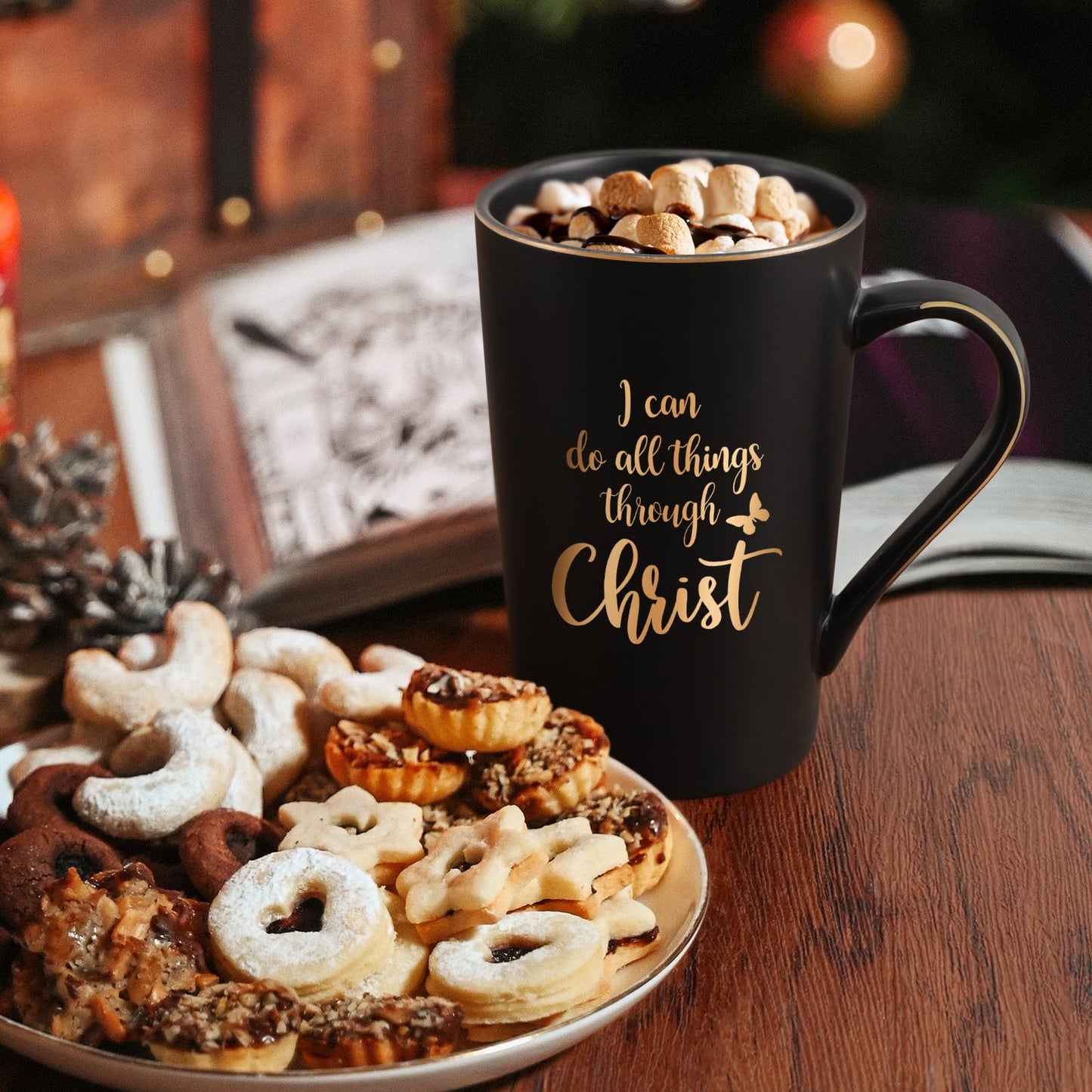 YHRJWN Christian Gifts for Women Men, I Can Do All Things Through Christ Mug, Religious Gifts, Priest Mug, Inspirational Coffee Mugs, Faith Cup, Christmas Gifts for Christian Friends, 14Oz