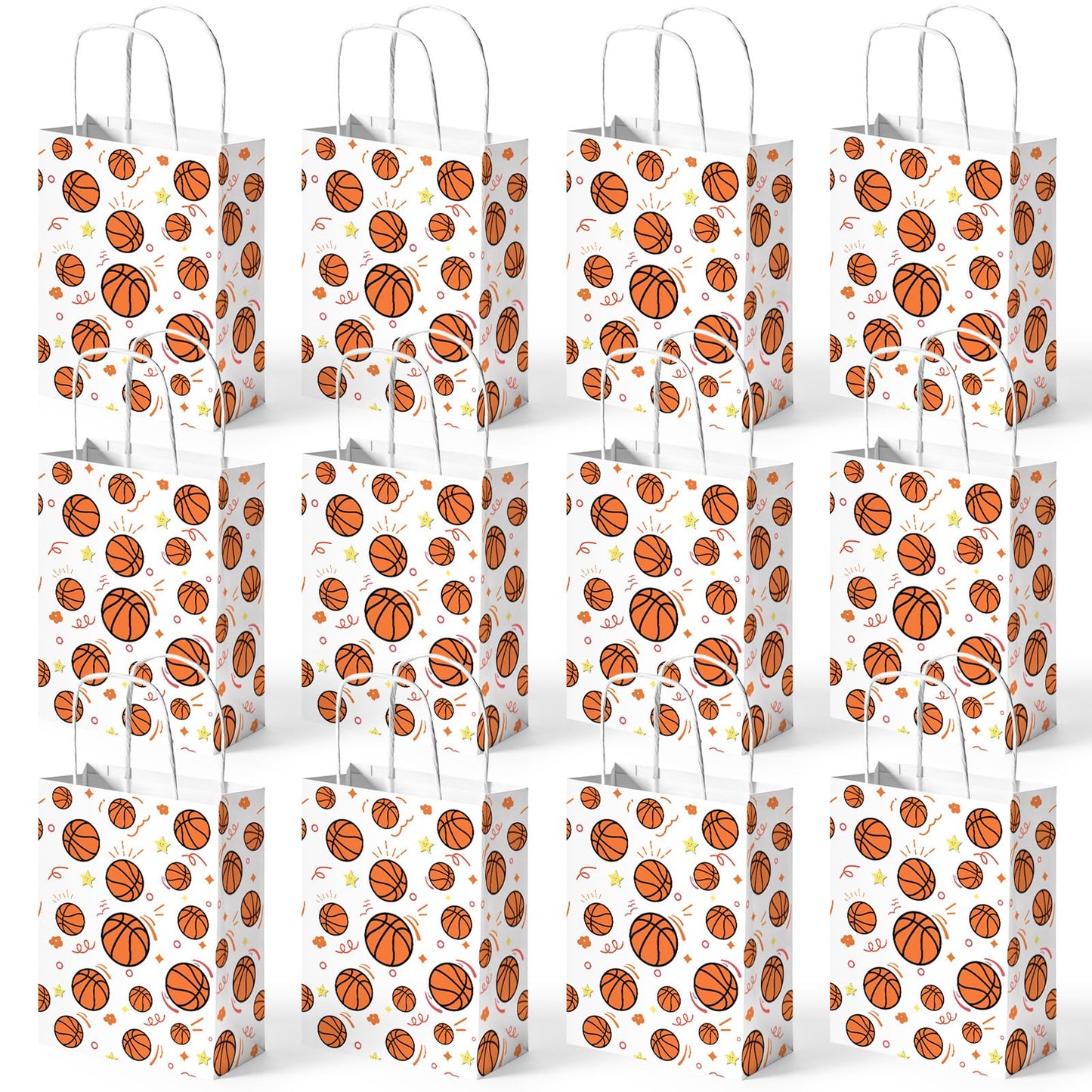 VGOODALL 24 Pack Gift Bags, 5.5" x 2.8" x 8" Basketball Party Favor Bags with Handles for Sports Themed Party Girls Boys Birthday Decoration