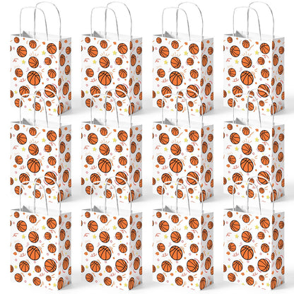 VGOODALL 24 Pack Gift Bags, 5.5" x 2.8" x 8" Basketball Party Favor Bags with Handles for Sports Themed Party Girls Boys Birthday Decoration