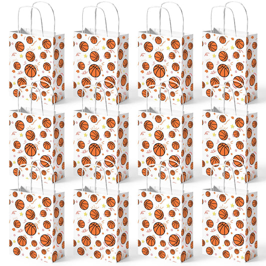 VGOODALL 24 Pack Gift Bags, 5.5" x 2.8" x 8" Basketball Party Favor Bags with Handles for Sports Themed Party Girls Boys Birthday Decoration