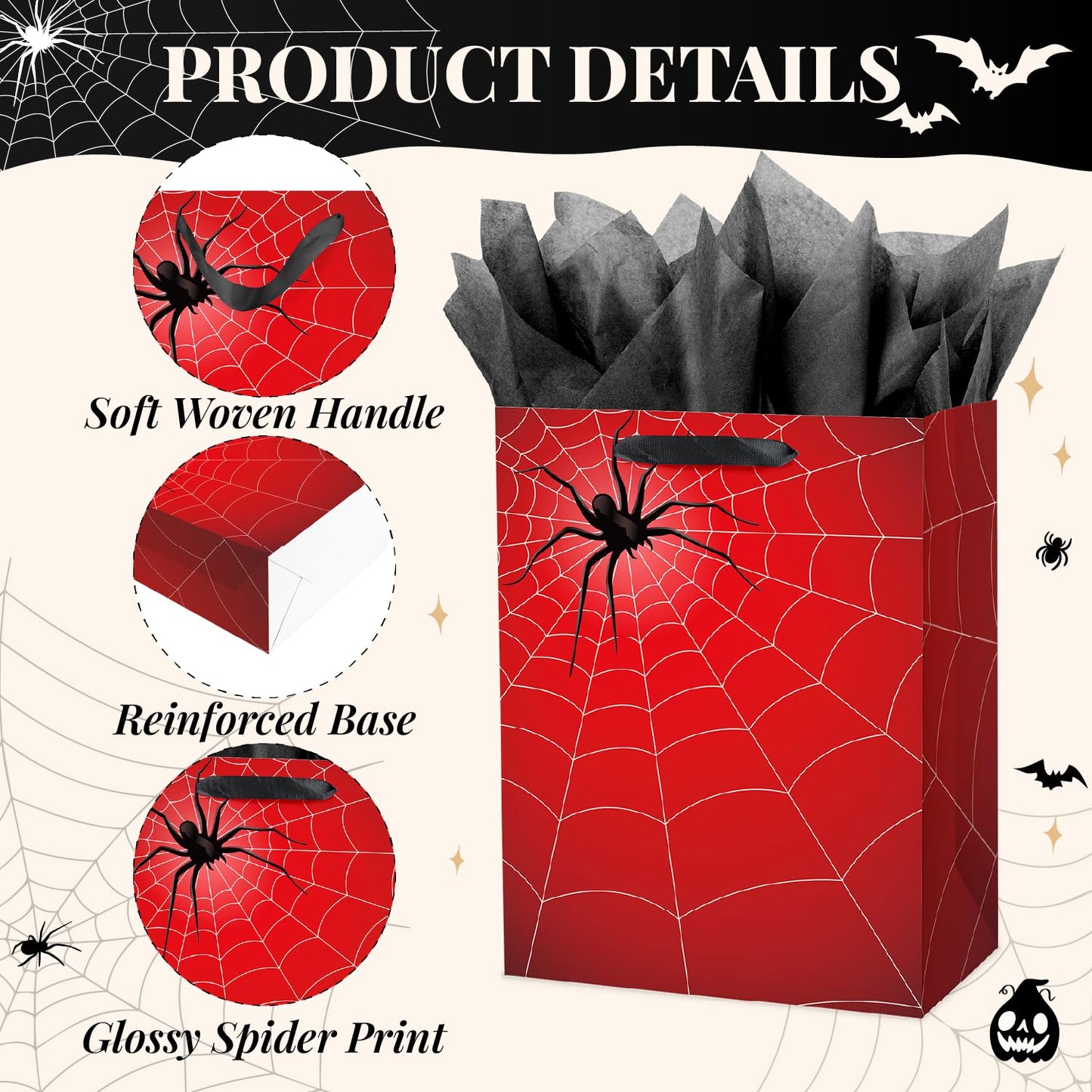 ysmile Spider Gift Bag for Boy Black Red Design for Birthday Party Halloween Spider Theme Decoration Web