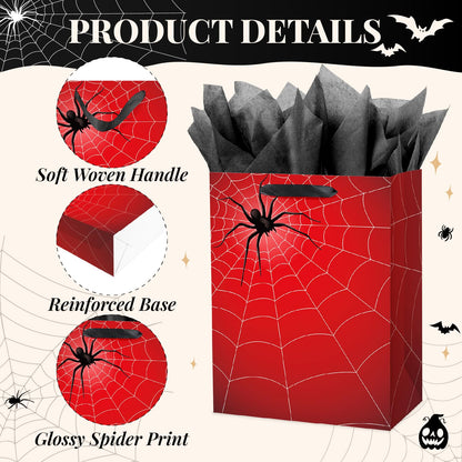 ysmile Spider Gift Bag for Boy Black Red Design for Birthday Party Halloween Spider Theme Decoration Web