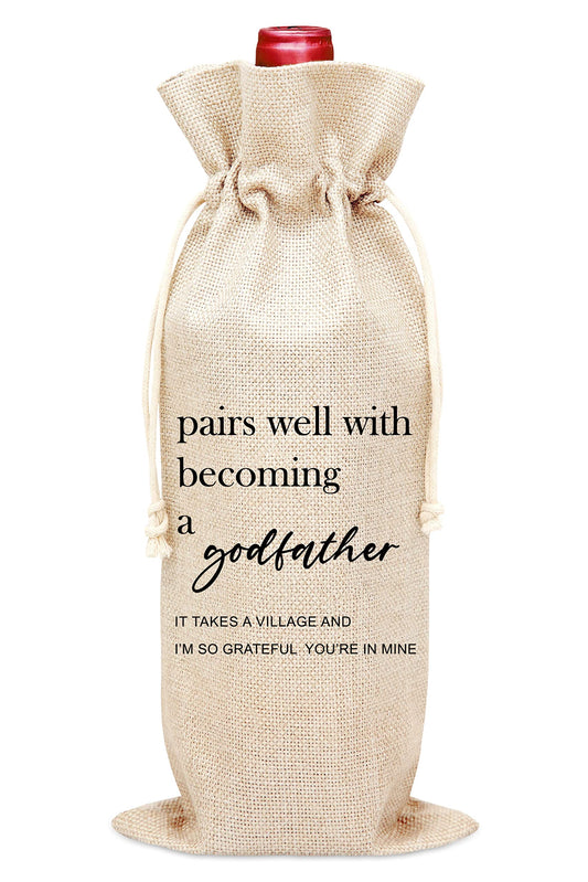 Godfather Gift Wine Bag, Wine Bag For Godfather, Godparent, Uncle, Baptism, 1 Pc Wine Bottle Cover Gift Bag (Hf06)