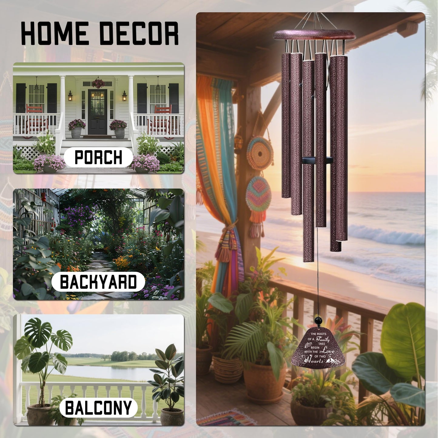 60th Wedding Anniversary Wind Chimes Gifts, Happy 60th Anniversary Decorations Gift for Parents Couple Husband Wife, Romantic 60 Year Anniversary's Keepsake Ideas Wind Chimes for Outside 32"