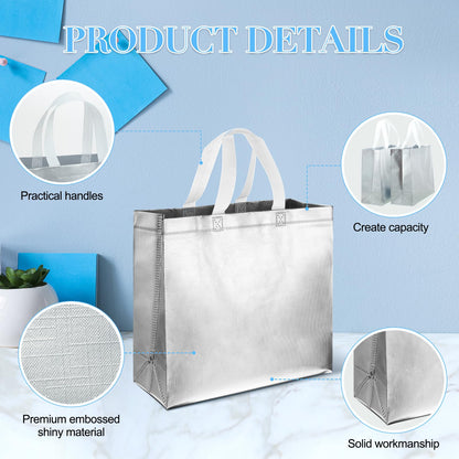 Eccliy 60 Pcs Reusable Gift Tote Bags Housekeeping Appreation Grocery Shopping Bag with Handles for Bridesmaid Wedding(Silver)