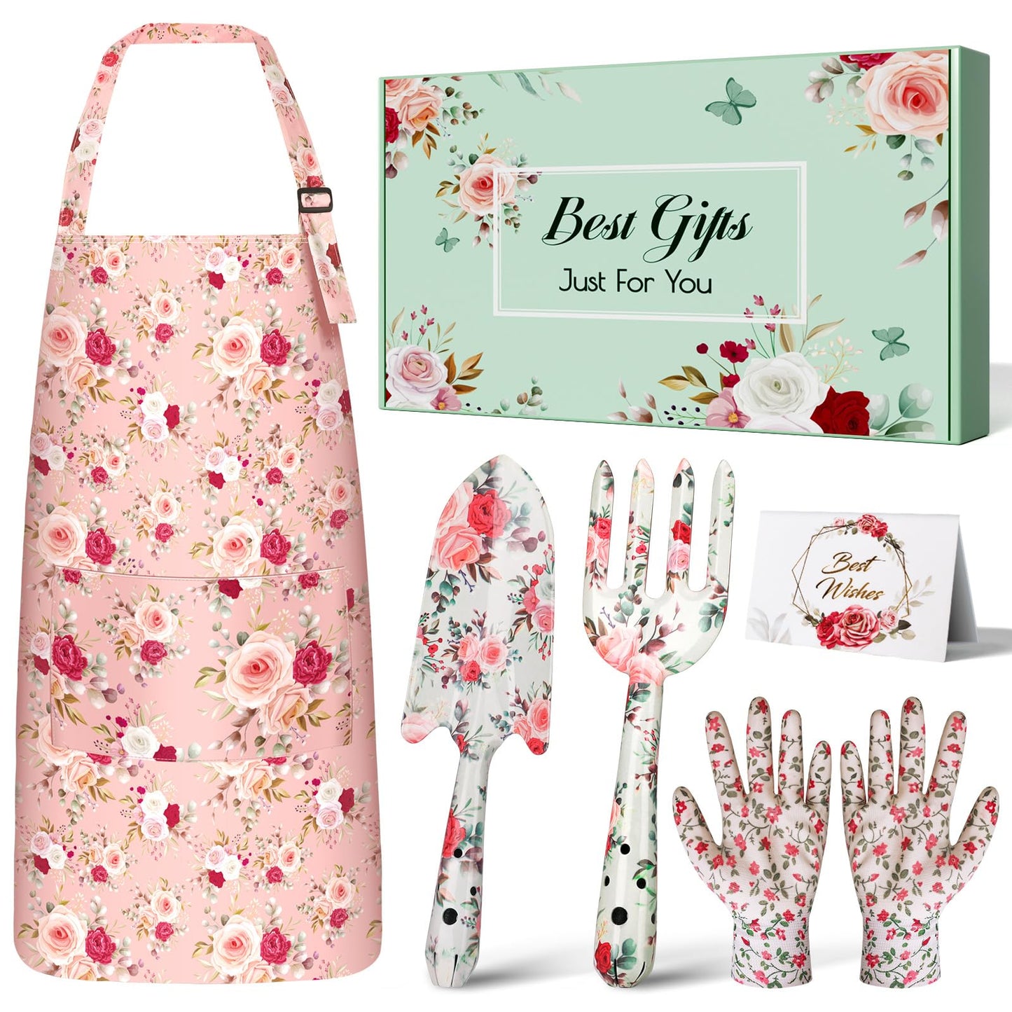 Gardening Gifts for Women, Gardening Tools for Mom Grandma Wife, Garden Tools with Hand Fork Trowel Gloves Apron, Gardening Supplies Kit Birthday Present Pink