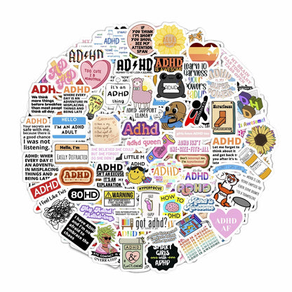 BulbaCraft 100Pcs Funny ADHD Stickers for Water Bottles, Laptops - ADHD Gifts for Adults, Gifts for Women & Men