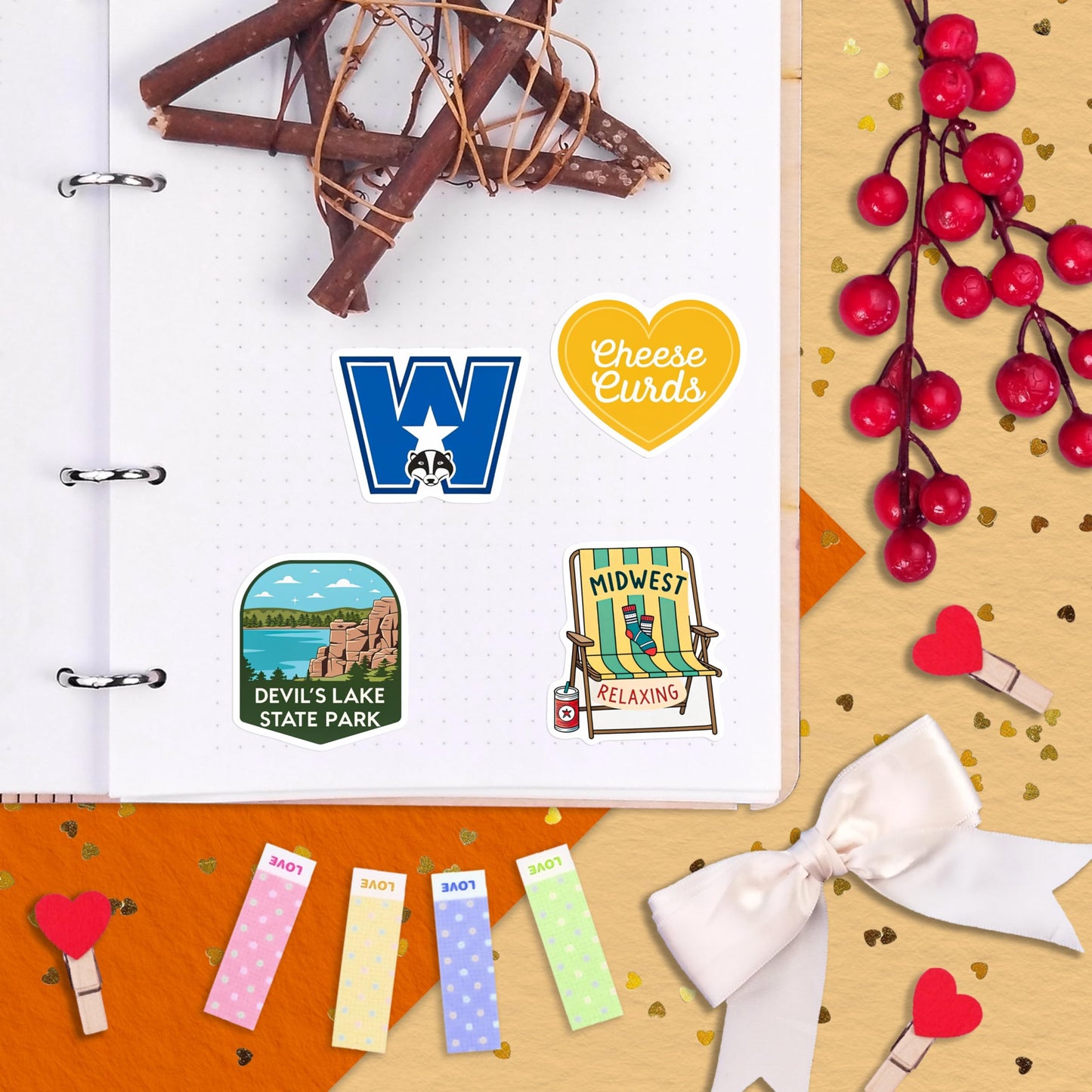 100Pcs Wisconsin Stickers and Decals for Water Bottle, Laptops, for Luggage - Wisconsin Gifts, Party Supplies - Gift for Women & Men