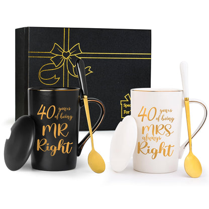 40th Wedding Gifts, 40th Anniversary Engagement Gift Ideas, 40 Years of Being Mr & Mrs Always Right Mug Set, Wedding Gifts Ideas for Couple Parents, 14 Oz with Lids and Gift Box