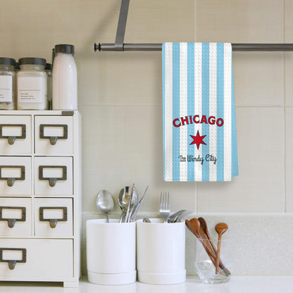 Funny Blue Striped Cute Kitchen Towels – Chicago “The Windy City” Polyester Hand Towel for Home Bars & Tea Rooms, Smart Kitchen Gifts and Housewarming Gift, Also Great as Bar Towels.16 x 24(205)